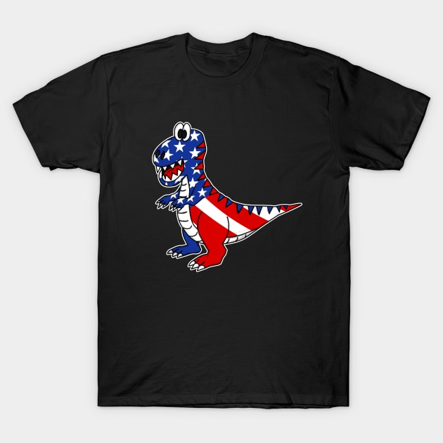 4th July Dinosaur American Flag T-Rex Funny T-Shirt by doodlerob